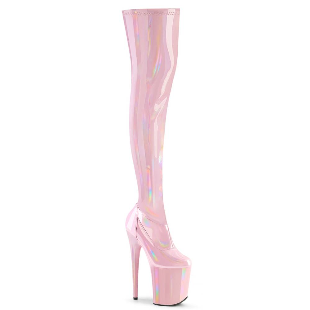 Pleaser - FLAMINGO-3000HWR Plateau Overknee Laarzen - Roze